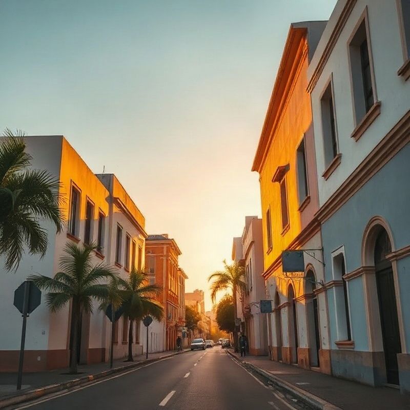 Rua no bairro Meireles em Fortaleza ao entardecer, com luz dourada nas fachadas